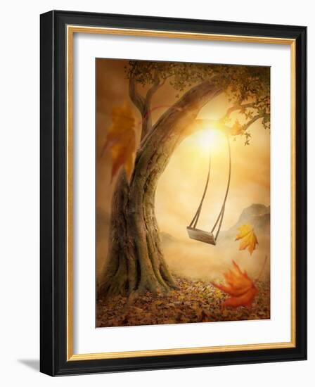 Old Swing Hanging from a Large Tree-egal-Framed Photographic Print