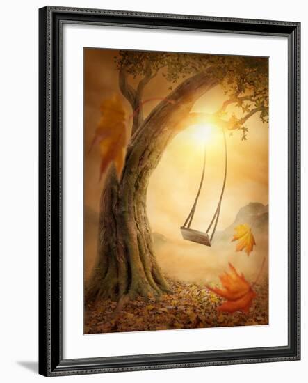 Old Swing Hanging from a Large Tree-egal-Framed Photographic Print