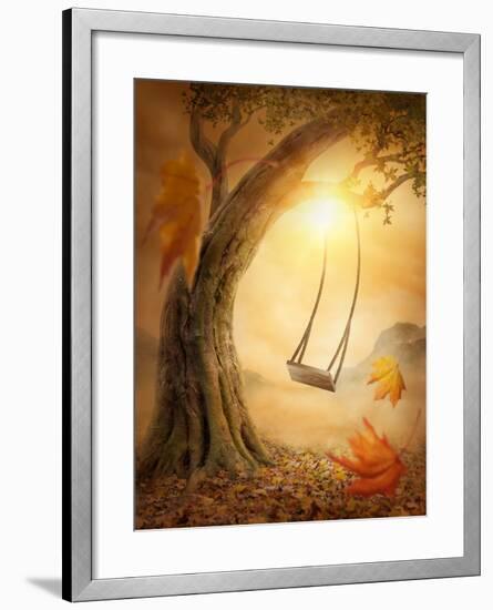 Old Swing Hanging from a Large Tree-egal-Framed Photographic Print