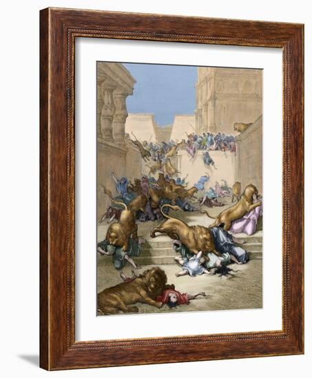 Old Testament. People Devoured by Lions in Samaria-Gustave Dore-Framed Giclee Print