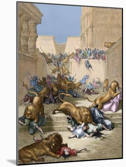 Old Testament. People Devoured by Lions in Samaria-Gustave Dore-Mounted Giclee Print