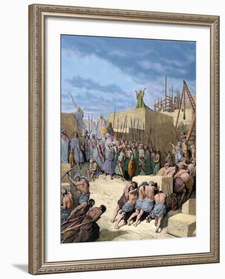 Old Testament. Return from the Babylonian Exile. Reconstruction of the Temple. Engraving. Colored.-Tarker-Framed Photographic Print