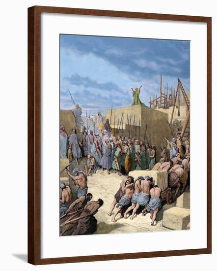 Old Testament. Return from the Babylonian Exile. Reconstruction of the Temple. Engraving. Colored.-Tarker-Framed Photographic Print