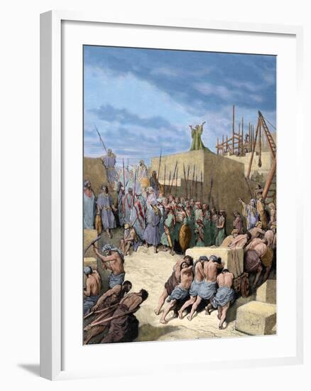 Old Testament. Return from the Babylonian Exile. Reconstruction of the Temple. Engraving. Colored.-Tarker-Framed Photographic Print