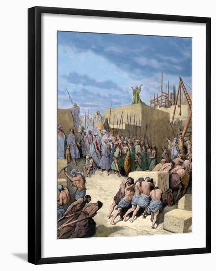 Old Testament. Return from the Babylonian Exile. Reconstruction of the Temple. Engraving. Colored.-Tarker-Framed Photographic Print