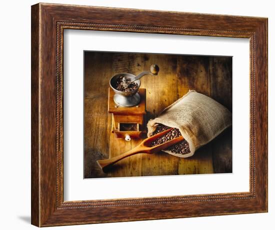 Old Time Coffee Mill With Whole Beans-George Oze-Framed Photographic Print