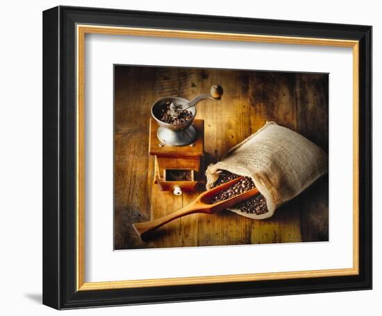 Old Time Coffee Mill With Whole Beans-George Oze-Framed Photographic Print