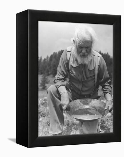 Old-Time Gold Prospector with Pan in Hands-Philip Gendreau-Framed Premier Image Canvas