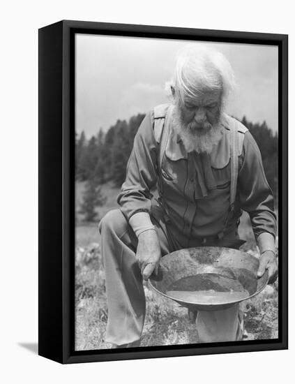 Old-Time Gold Prospector with Pan in Hands-Philip Gendreau-Framed Premier Image Canvas