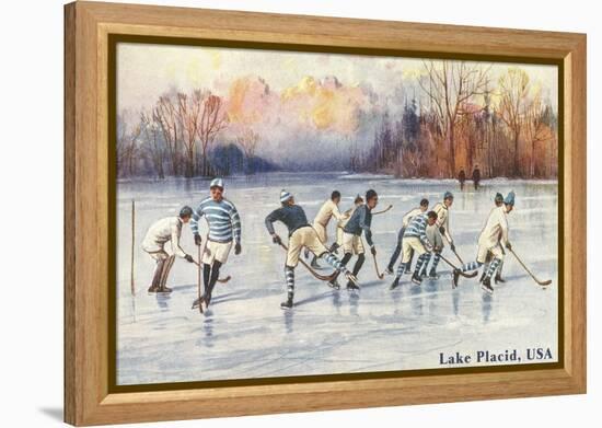 Old Time Hockey on Lake Placid, New York-null-Framed Stretched Canvas