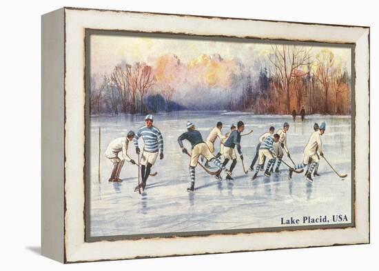 Old Time Hockey on Lake Placid, New York-null-Framed Stretched Canvas