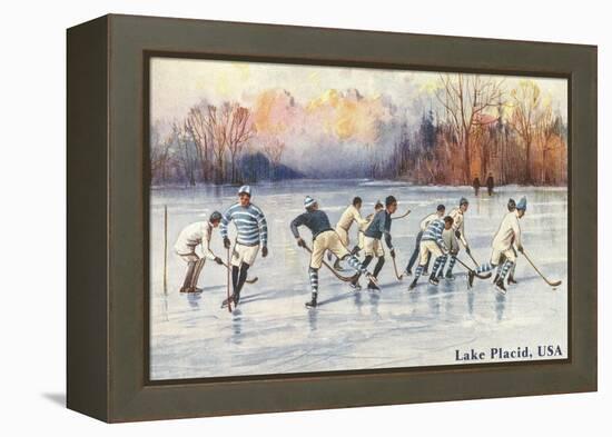 Old Time Hockey on Lake Placid, New York-null-Framed Stretched Canvas