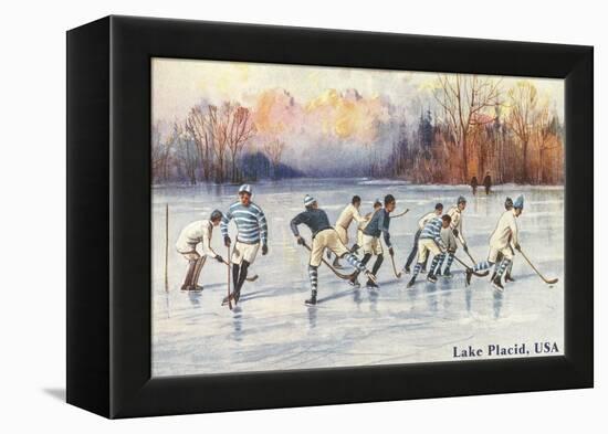 Old Time Hockey on Lake Placid, New York-null-Framed Stretched Canvas