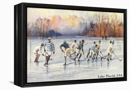 Old Time Hockey on Lake Placid, New York-null-Framed Stretched Canvas