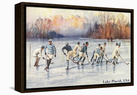 Old Time Hockey on Lake Placid, New York-null-Framed Stretched Canvas