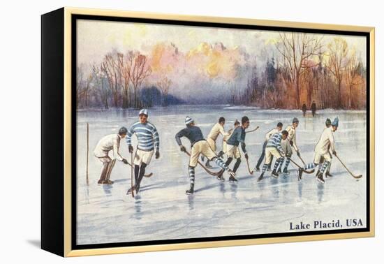 Old Time Hockey on Lake Placid, New York-null-Framed Stretched Canvas