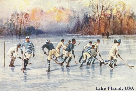 'Old Time Hockey on Lake Placid, New York' Art Print | Art.com