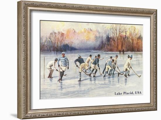 Old Time Hockey on Lake Placid, New York-null-Framed Art Print