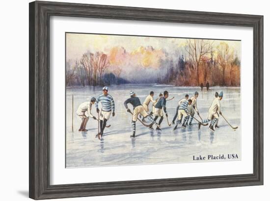 Old Time Hockey on Lake Placid, New York-null-Framed Art Print