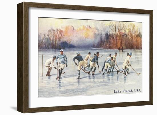 Old Time Hockey on Lake Placid, New York-null-Framed Art Print