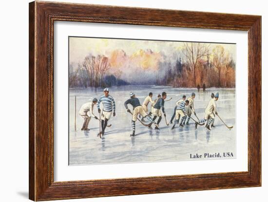 Old Time Hockey on Lake Placid, New York-null-Framed Art Print