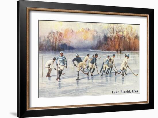 Old Time Hockey on Lake Placid, New York-null-Framed Art Print