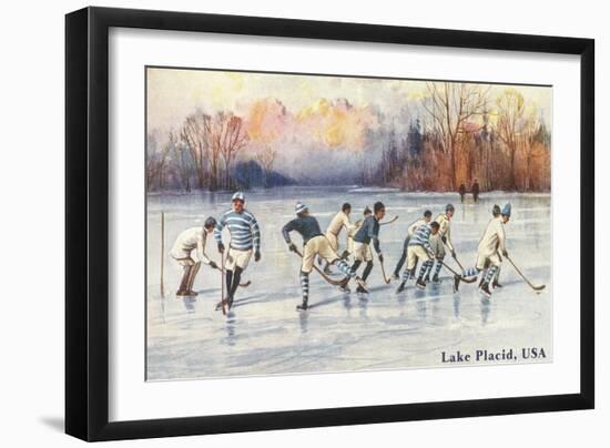 Old Time Hockey on Lake Placid, New York-null-Framed Art Print