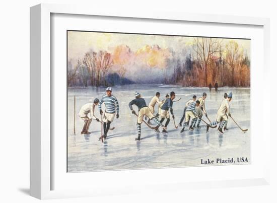 Old Time Hockey on Lake Placid, New York-null-Framed Art Print