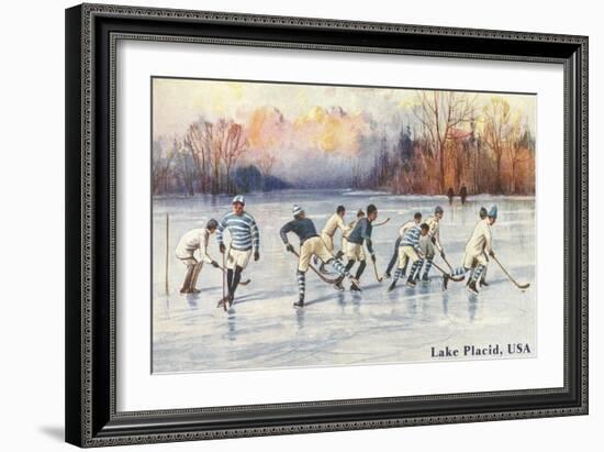 Old Time Hockey on Lake Placid, New York-null-Framed Art Print