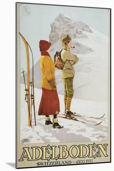 Old Time Skiers, Adelboden, Switzerland-null-Mounted Art Print