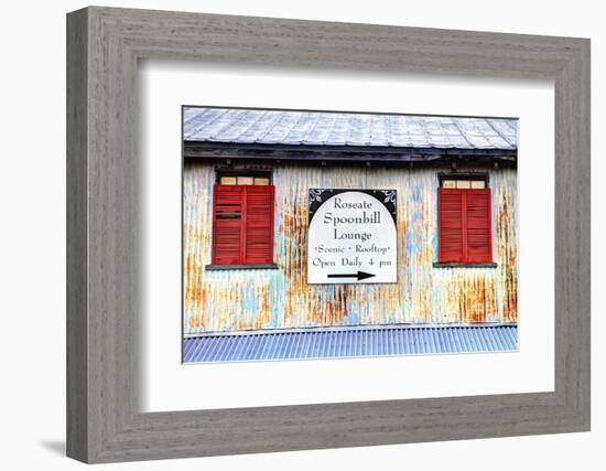 Old Tin Building with Red Shutters, Apalachicola, Florida, USA-Joanne Wells-Framed Photographic Print