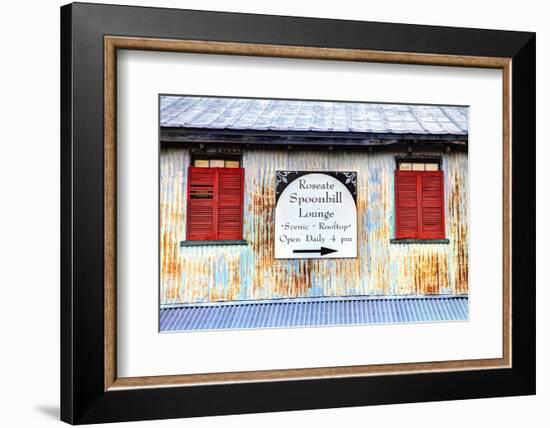 Old Tin Building with Red Shutters, Apalachicola, Florida, USA-Joanne Wells-Framed Photographic Print