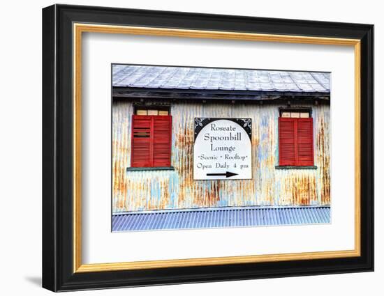 Old Tin Building with Red Shutters, Apalachicola, Florida, USA-Joanne Wells-Framed Photographic Print