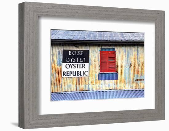 Old Tin Building with Red Shutters, Apalachicola, Florida, USA-Joanne Wells-Framed Photographic Print