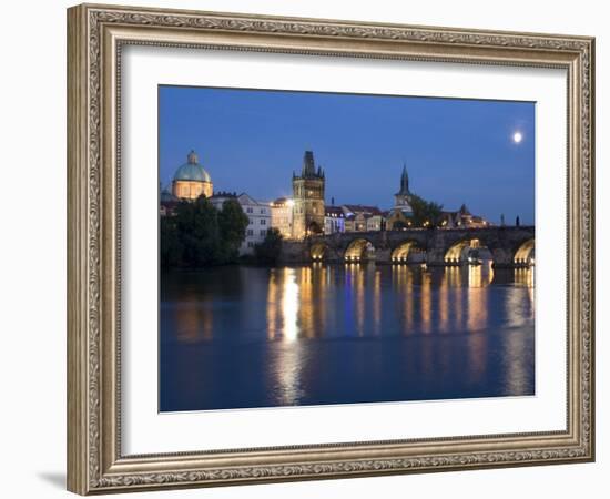 Old Town and Charles Bridge at Dusk, Prague, Czech Republic-Doug Pearson-Framed Photographic Print