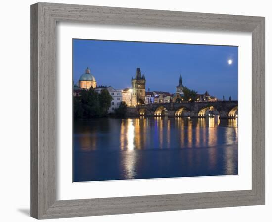 Old Town and Charles Bridge at Dusk, Prague, Czech Republic-Doug Pearson-Framed Photographic Print