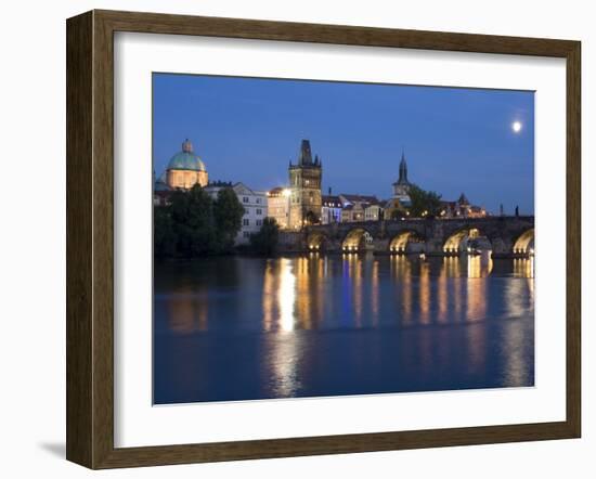 Old Town and Charles Bridge at Dusk, Prague, Czech Republic-Doug Pearson-Framed Photographic Print