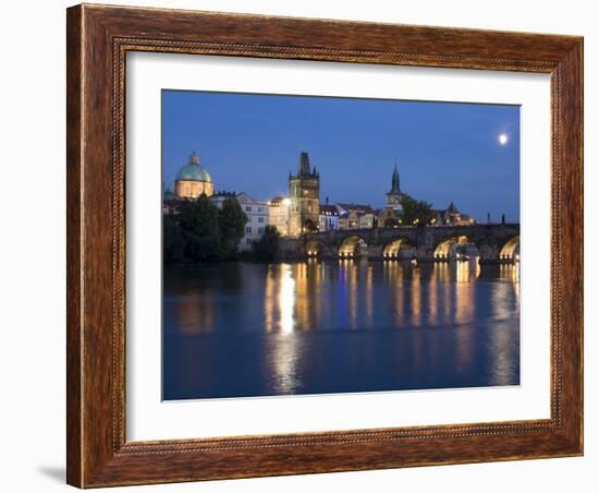 Old Town and Charles Bridge at Dusk, Prague, Czech Republic-Doug Pearson-Framed Photographic Print