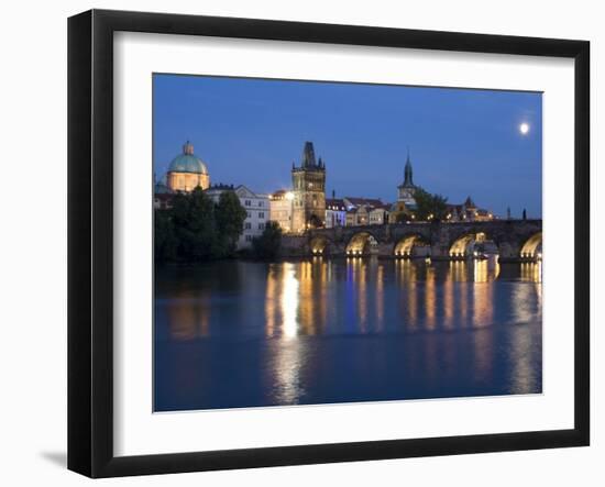 Old Town and Charles Bridge at Dusk, Prague, Czech Republic-Doug Pearson-Framed Photographic Print