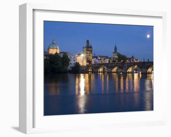 Old Town and Charles Bridge at Dusk, Prague, Czech Republic-Doug Pearson-Framed Photographic Print