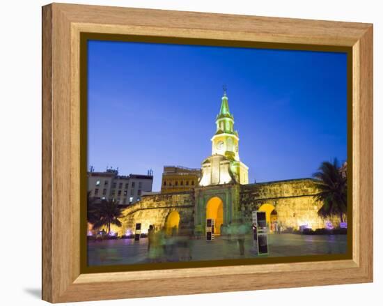 Old Town City Wall and Puerto Del Reloj at Night, UNESCO World Heritage Site, Cartagena, Colombia-Christian Kober-Framed Premier Image Canvas