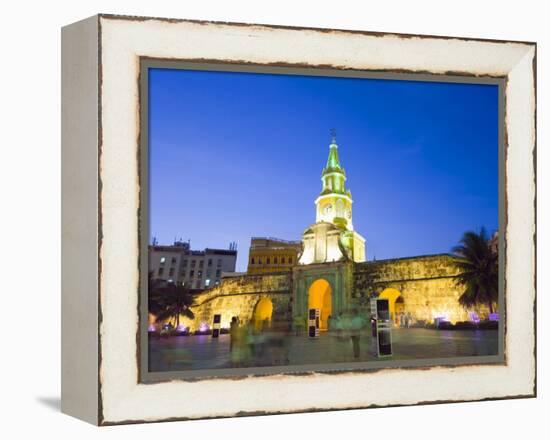 Old Town City Wall and Puerto Del Reloj at Night, UNESCO World Heritage Site, Cartagena, Colombia-Christian Kober-Framed Premier Image Canvas