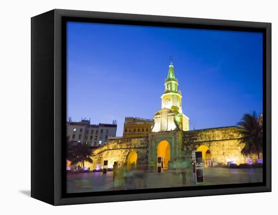 Old Town City Wall and Puerto Del Reloj at Night, UNESCO World Heritage Site, Cartagena, Colombia-Christian Kober-Framed Premier Image Canvas