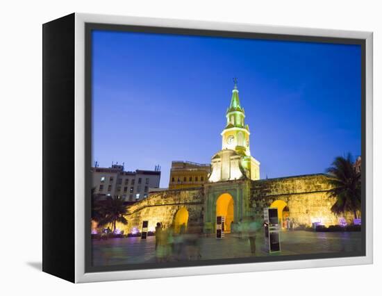 Old Town City Wall and Puerto Del Reloj at Night, UNESCO World Heritage Site, Cartagena, Colombia-Christian Kober-Framed Premier Image Canvas