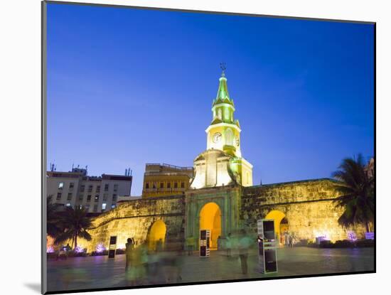 Old Town City Wall and Puerto Del Reloj at Night, UNESCO World Heritage Site, Cartagena, Colombia-Christian Kober-Mounted Photographic Print
