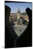 Old-Town Cityhall Tower Seen Through a Quatrefoil in the Stone Gothic Parapet of Týn Church's West-null-Mounted Photographic Print