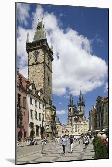 Old-Town Cityhall Tower with the Gothic Church of Our Lady before Týn in the Background-null-Mounted Photographic Print