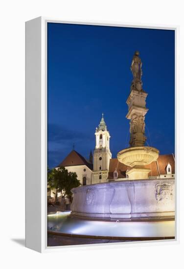 Old Town Hall and Roland's Fountain in Hlavne Nam (Main Square) at Dusk-Ian Trower-Framed Premier Image Canvas