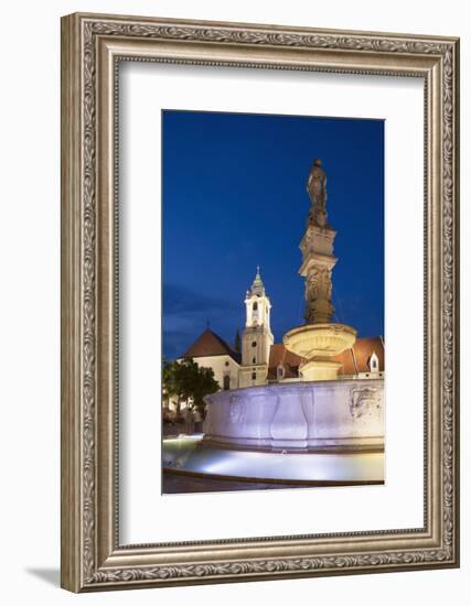 Old Town Hall and Roland's Fountain in Hlavne Nam (Main Square) at Dusk-Ian Trower-Framed Photographic Print