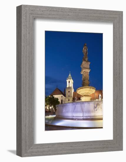 Old Town Hall and Roland's Fountain in Hlavne Nam (Main Square) at Dusk-Ian Trower-Framed Photographic Print